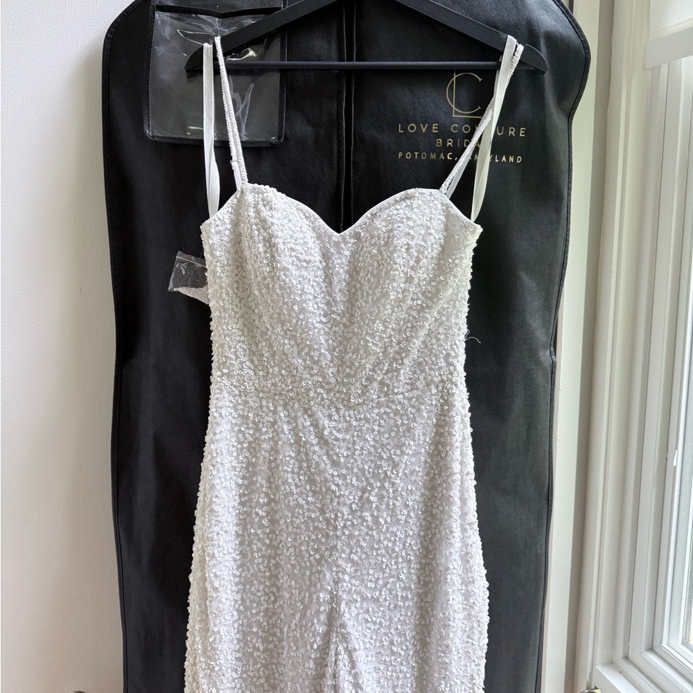 Love Couture Designer White Beaded Spaghetti-Strap Wedding Event Jumpsuit
